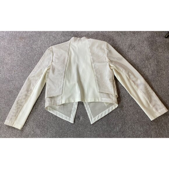 Chicos White Faux Leather Blazer Jacket Mesh Open Front Chicos Size 0 Small - Picture 2 of 11